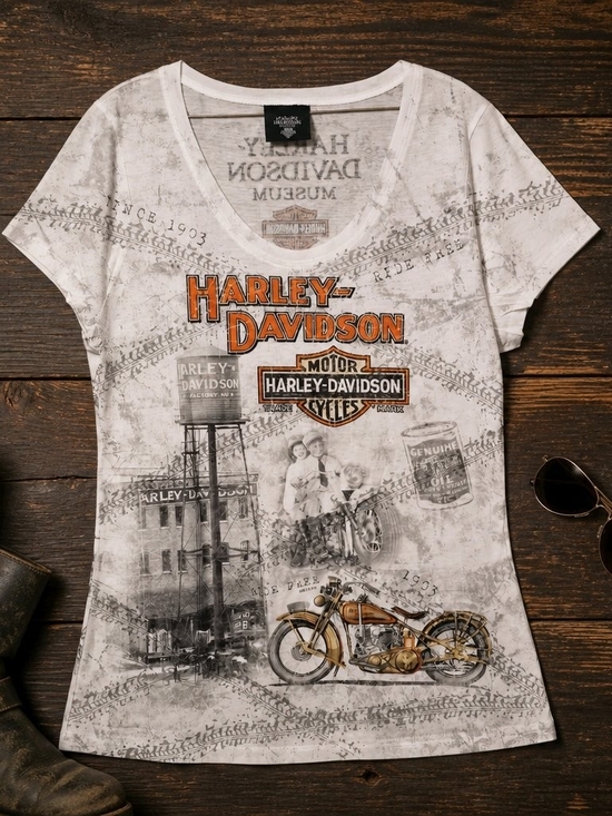 Harley-Davidson Tops - Harley-Davidson White Graphic Tee with Orange Logo